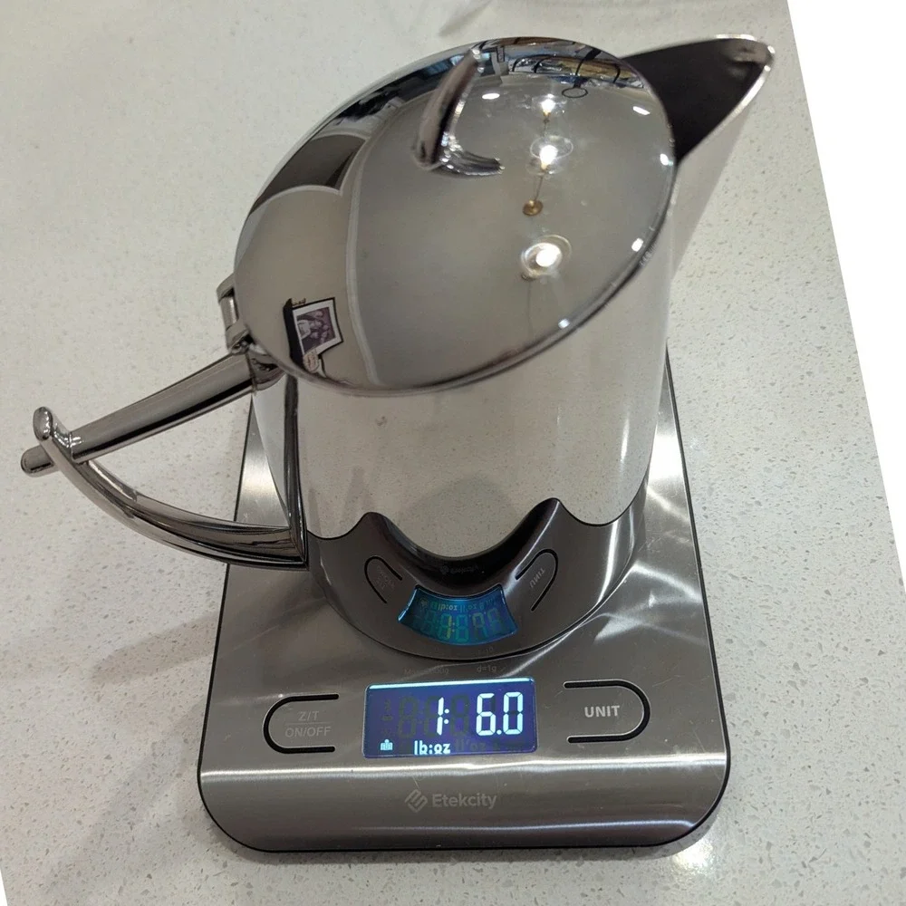 Chef & Sommelier Teapot Silver Stainless Steel Mirror Polished Hinged Lid 6in